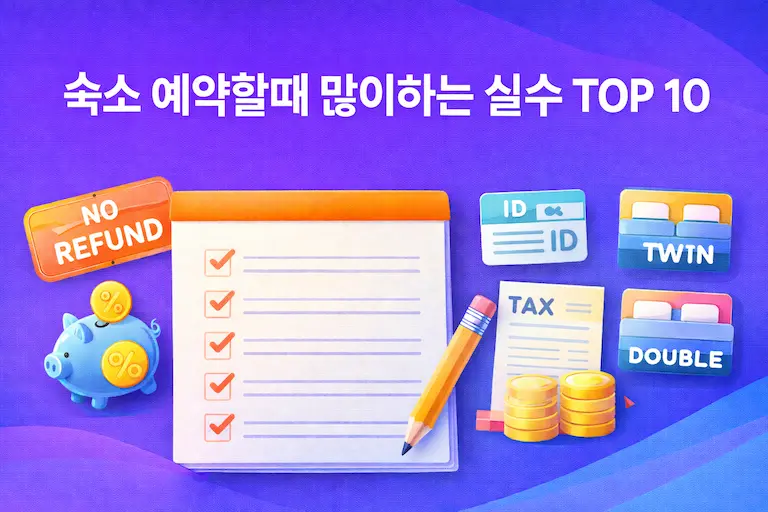 숙소 예약할때 많이하는 실수 TOP 10 - 환불불가·체크인 나이·세금·트윈 vs 더블까지 공통 체크리스트